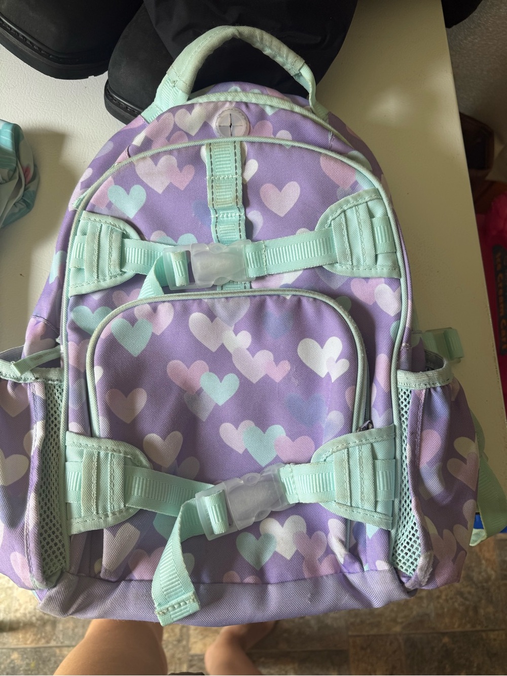 Pottery Barn Kids Purple & Mint Heart Backpack